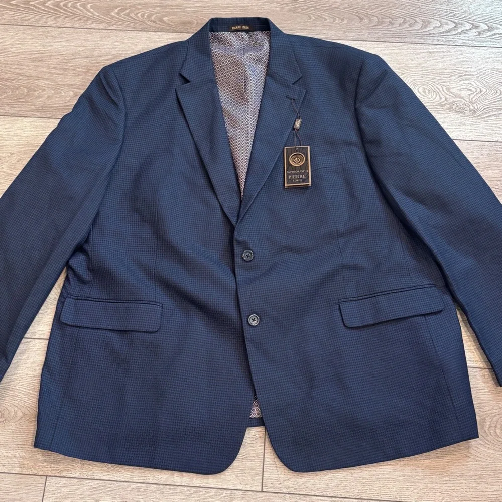 Pierre Loren Sport Coat Mens 54L Blue Houndstooth Blazer Willie2B Superior 150s